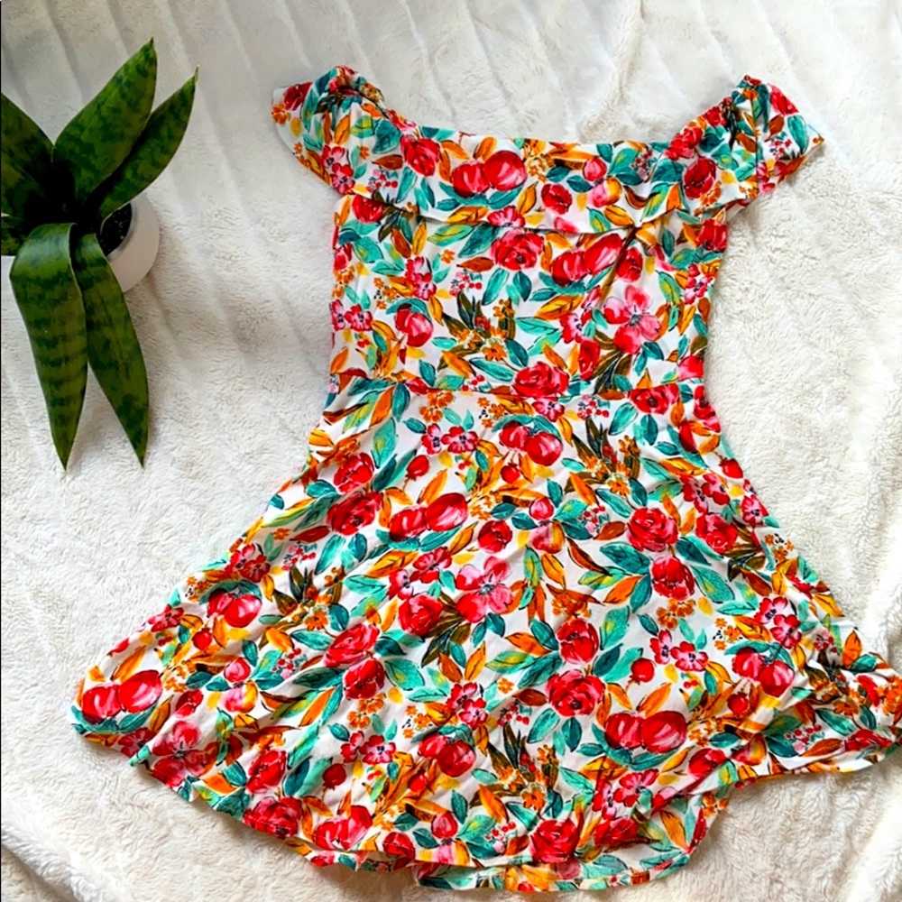 Off the Shoulder Floral Flounce Dress